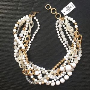 Talbots Exclusive White And Gold Multiple Strand Bead/Cain RETRO STYLE Necklace